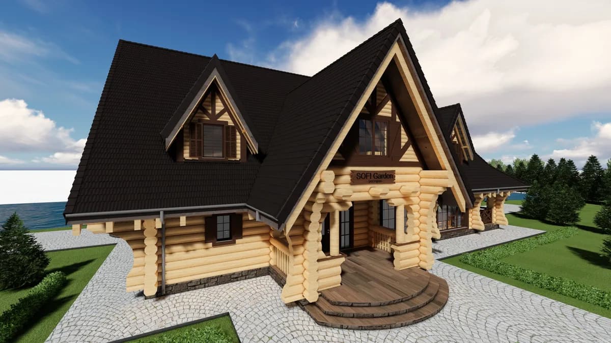 Wizualizacja projektu Dom z bali 605 m²
