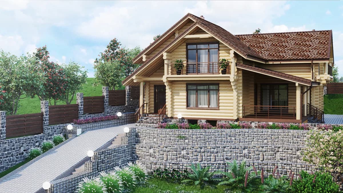 Wizualizacja projektu Kompleks z bali 328 + 167 m²